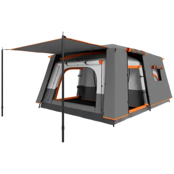 Outsunny Cort de Camping pentru 4-6 Persoane cu 2 Camere, Veranda si Geanta de Transport, 430x305x195 cm, Gri | Aosom Romania imagine