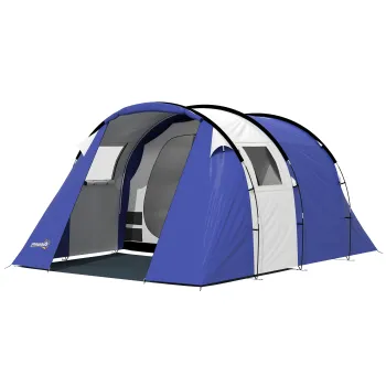 Outsunny Cort de camping pentru 4 persoane, 2 camere, impermeabil 3000mm, cu podea si sac, 420x300x200cm, Albastru inchis | Aosom Romania imagine