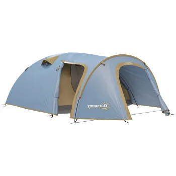 Outsunny Cort de camping pentru 4 persoane, cort tunel impermeabil cu 2 usi, carlig, geanta de transport 3,45 x 2,4 x 1,3 m albastru deschis | Aosom Romania imagine