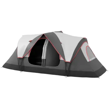 Outsunny Cort de Camping pentru 6-8 Persoane cu 2 Camere Separate si Usi cu Fermoar, 450x215x180 cm, Gri | Aosom Romania imagine