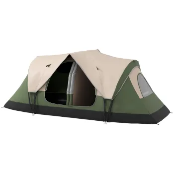 Outsunny Cort de Camping pentru 6-8 Persoane cu 2 Camere Separate si Usi cu Fermoar, 450x215x180 cm, Verde | Aosom Romania imagine