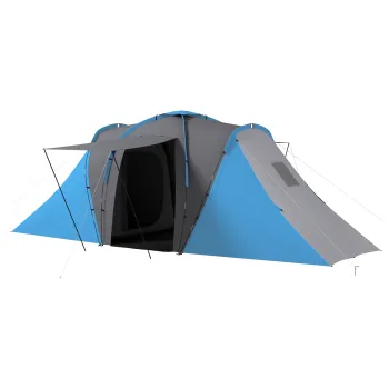 Outsunny Cort de camping pentru familie 4-6 pers. impermeabil usor de asamblat 2 usi mari dim. 5,55 x 2,25 x 1,9 m gri inchis si albastru | Aosom Romania imagine