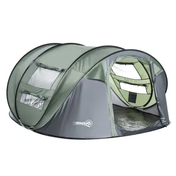 Outsunny Cort de Camping Pop Up pentru 2 Persoane cu 2 Usi, 4 Ferestre si Invelis Impermeabil, 263.5x220x123 cm, Verde | Aosom Romania imagine