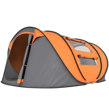 Outsunny Cort de Camping Pop Up pentru 2 Persoane cu 2 Usi, 4 Ferestre si Invelis Impermeabil, 263.5x220x123 cm, Verde | Aosom Romania imagine