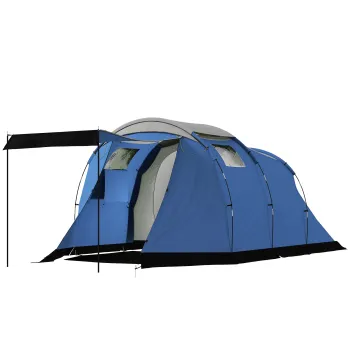 Outsunny Cort de camping tunel pentru 4 persoane impermeabil 3000mm dublu strat anti-condensatie inaltime 190cm Albastru inchis | Aosom Romania imagine
