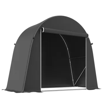 Outsunny Cort de Depozitare de 2.45 x 1.2 m, Impermeabil pentru Biciclete cu Usa cu Fermoar si Cadru din Otel Zincat, Gri Inchis | Aosom Romania imagine