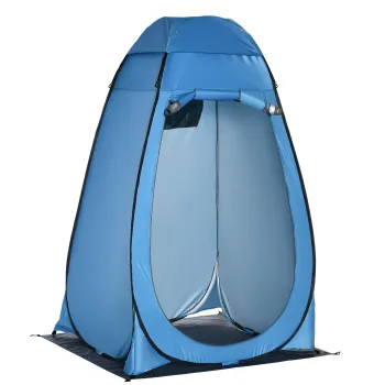Outsunny Cort de Dus pentru Camping cu Usa cu Fermoar, Geanta de Transport si Buzunar, 126x124x189 cm, Albastru | Aosom Romania imagine