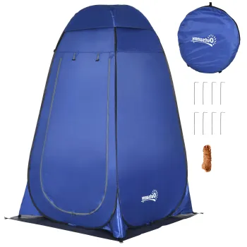 Outsunny Cort de Dus pentru Camping cu Usa cu Fermoar, Geanta de Transport si Buzunar, 126x124x189 cm, Albastru Inchis | Aosom Romania imagine