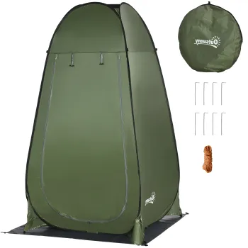 Outsunny Cort de Dus pentru Camping cu Usa cu Fermoar, Geanta de Transport si Buzunar, 126x124x189 cm, Verde Inchis | Aosom Romania imagine