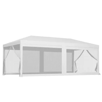 Outsunny Cort de Exterior cu 6 Parti Laterale Detasabile, Cort pentru Petrecerie, Adapost pentru Umbra pentru Evenimente, 584.6x295.6x256 cm, Alb. imagine