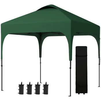 Outsunny Cort de gradina 250x250x268 cm Protectie UV50+ Reglabil pe inaltime cu 4 saci de nisip si husa de transport Verde | Aosom Romania imagine