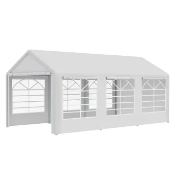 Outsunny Cort de Gradina cu Ferestre Laterale, Usi cu Balama si Copertina Anti UV, 600x300x280 cm, Alb | Aosom Romania imagine