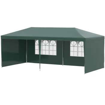 Outsunny Cort de Gradina cu Orificii de Drenaj, Pereti Detasabili si Ferestre, 6x3 m, Verde | Aosom Romania imagine