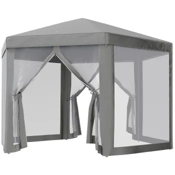 Outsunny Cort de Gradina cu Pereti Laterali din Plasa, 2 Usi, Orificii de Drenaj, Tarusi si Franghii, 4x4 m, Gri | Aosom Romania imagine