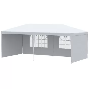 Outsunny Cort de gradina pliabil pentru petreceri si evenimente cu panouri detasabile, otel si PE, 5,85x2,95 m, alb | AOSOM RO imagine