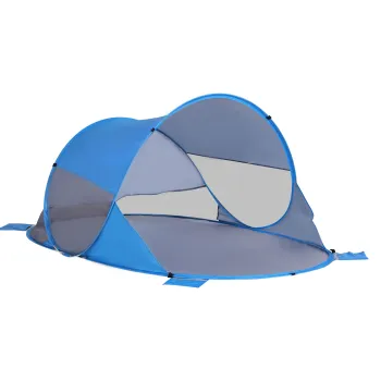Outsunny Cort de plaja cort de plaja pliabil pop-up automat cu protectie UV fereastra in spate covoras mare albastru cer | Aosom Romania imagine