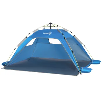 Outsunny Cort de Plaja cu Ferestre si Usa cu Fermoar, 220x173x120 cm, Albastru | Aosom Romania imagine