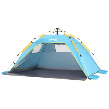 Outsunny Cort de Plaja cu Ferestre si Usa cu Fermoar, 220x173x120 cm, Albastru Deschis | Aosom Romania imagine