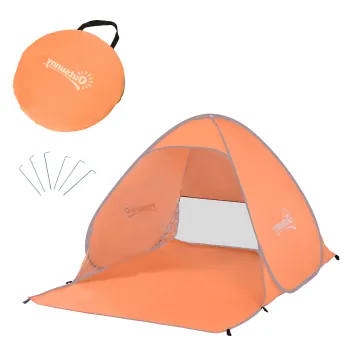 Outsunny Cort de Plaja Pop Up cu Protectie UV 30+, Fereastra si Geanta de Transport, 200x150x119 cm, Portocaliu | Aosom Romania imagine