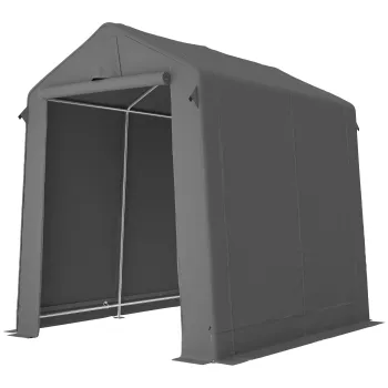 Outsunny Cort garaj 2,3 x 1,9 m, rezistent la apa, cort pentru unelte cu usa rulabila cu fermoar, ventilatie, acoperis in doua ape, gri inchis | Aosom Romania imagine