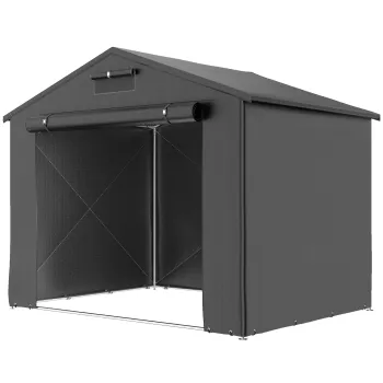 Outsunny Cort-garaj 2,5 x 1,8 m, rezistent la apa, cort-garaj cu usa cu fermoar rulabil, ferestre de ventilatie, gri inchis | Aosom Romania imagine