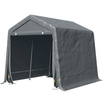 Outsunny Cort Garaj de Exterior din Metal si Tesatura PE, pentru Motociclete si Biciclete, 240x200x202 cm, Gri Inchis | Aosom Romania imagine