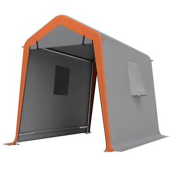Outsunny Cort Garaj Portabil 2,4x1,8 m pentru Masina, Impermeabil, cu Usa Rulou cu Fermoar, Ferestre, UPF30+, Gri deschis | Aosom Romania imagine