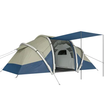 Outsunny Cort gonflabil 4 persoane Montare rapida Camping exterior cu 2 dormitoare, ferestre din plasa, pridvor | Aosom Romania imagine