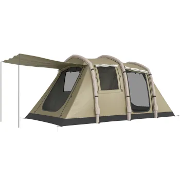 Outsunny Cort gonflabil 5-6 persoane Montare rapida Cort outdoor pentru camping cu pompa Ferestre din plasa tarusi Prelata frontala | Aosom Romania imagine