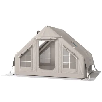 Outsunny Cort gonflabil 5-8 persoane, montare rapida, 8000 mm impermeabil si rezistent la vant cu pompa, racord pentru soba, fereastra de acoperis | Aosom Romania imagine