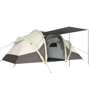 Outsunny Cort Gonflabil Camping 2-4 persoane cu pompa 2 camere si zona de zi impermeabil 3000 mm 485x245x188 cm gri | Aosom Romania imagine