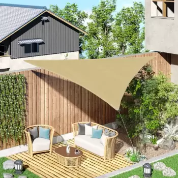 Outsunny Cort Parasolar Triunghiulare din HDPE, Culoarea nisipului, 3x3x3m imagine