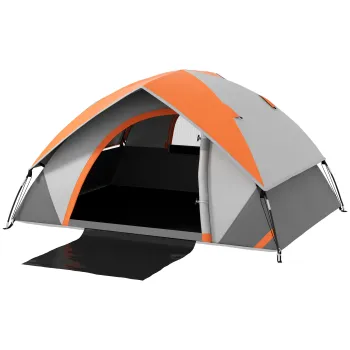 Outsunny Cort pentru 2 Persoane cu Fereastra si Geanta de Transport, 210x150x110 cm, Gri si Portocaliu | Aosom Romania imagine