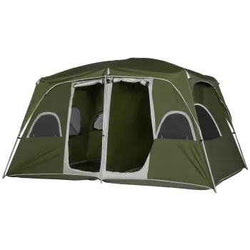 Outsunny Cort pentru 4-8 Persoane cu 2 Dormitoare 2 Buzunare si Ferestre cu Plasa Impermeabil 400x275x210 cm Verde | Aosom Romania imagine