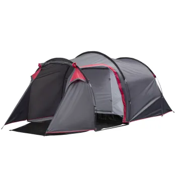 Outsunny Cort pentru Camping 2 Locuri cu Vestibul Mare, Cort Impermeabil Usi cu Fermoar, 426x206x154cm Gri imagine