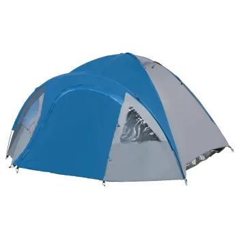 Outsunny Cort pentru Camping 4 Persoane cu Buzunare de Depozitare si Carlig pentru Lampa, din Poliester si Fibra de Sticla, 3x2.50x1.30 m, Albastru imagine