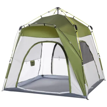 Outsunny Cort pentru Camping2 Locuri, Cort Iglu Pop Up cu Usa cu Fermoar si 3 Ferestre cu Plasa, Geanta pentru Transport Inclusa, 240x240x199cm, Verde imagine