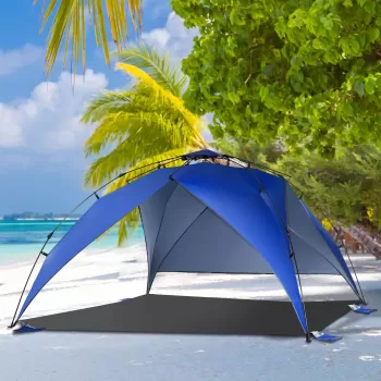 Outsunny Cort Plaja Pop Up cu Funii si Paleti in Poliester Albastru imagine