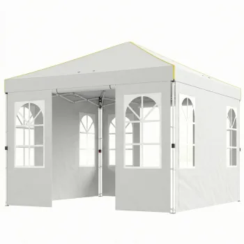 Outsunny Cort Pliabil 3x3 m Pop-up cu UPF50+ 4 Laterale Detasabile Inaltime Reglabila si Husa de Transport Alb | Aosom Romania imagine