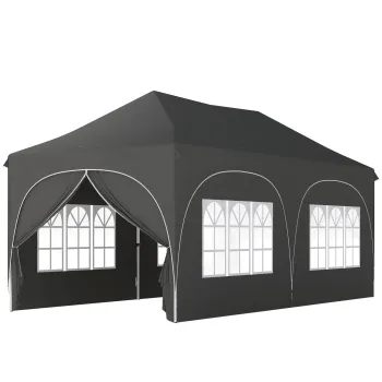 Outsunny Cort Pliabil 600x300 cm Pop-up cu 4 Laterale Detasabile Inaltime Reglabila si Husa de Transport Gri inchis | Aosom Romania imagine