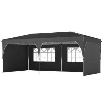 Outsunny Cort Pliabil 6x3 m cu Benzi Reflectorizante UPF 50+ Montaj Usor Sistem Central de Blocare Impermeabil Gri inchis | Aosom Romania imagine