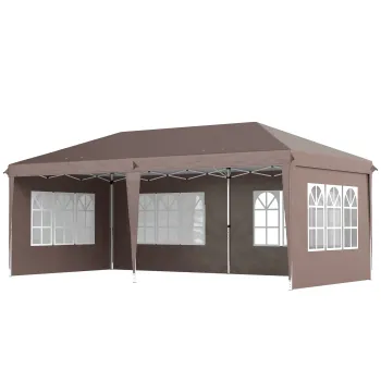 Outsunny Cort Pliabil 6x3 m Pop-up cu 4 Laterale Detasabile Foisor de Gradina cu 4 Ferestre si Sac de Transport Cafeniu | Aosom Romania imagine