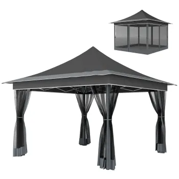 Outsunny Cort Pliabil cu Inaltime Reglabil, Plasa de Tantari si Geanta de Transport, 357x357x310 cm, Gri Inchis | Aosom Romania imagine