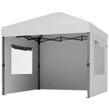 Outsunny Cort Pliabil Pop-up 3x3 m cu 3 Pereti 2 Ferestre Inaltime Reglabila UPF50+ Husa Transport si Sacii de Nisip Alb | Aosom Romania imagine