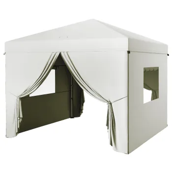 Outsunny Cort pliabil pop-up 3x3 m cu 4 draperii laterale 2 ferestre din plasa inaltime reglabila impermeabil si anti-UV Alb | Aosom Romania imagine