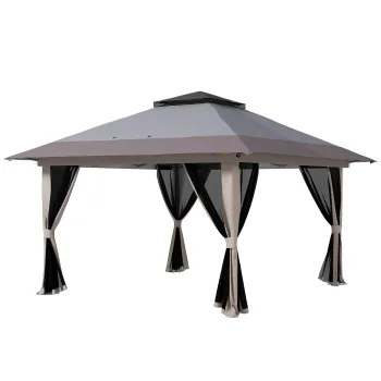 Outsunny Cort pliabil pop-up cu inaltime reglabila Protectie UV50+ dublu acoperis si plasa anti-tantari 4x4x2,8 m gri deschis | Aosom Romania imagine