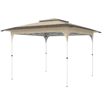 Outsunny Cort pliant 3,5x3,5 m Pop-up cu inaltime reglabila pe 3 niveluri Acoperis dublu Inchidere centrala si husa UPF50+ Kaki | Aosom Romania imagine