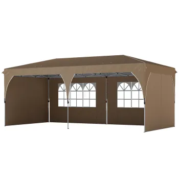 Outsunny Cort pliant 6x3 m cu benzi reflectorizante UPF 50+ Montaj usor Sistem central de blocare Impermeabil Bej | Aosom Romania imagine