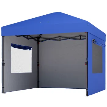 Outsunny Cort Pliant Pop-up 3x3 m cu 3 Pereti 2 Ferestre Inaltime Reglabila UPF50+ Husa Transport si Saci cu Nisip Albastru | Aosom Romania imagine