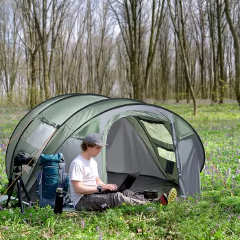 Outsunny cort pop up, 4-5 locuri, 4 ferestre, 263,5x220x123cm | AOSOM RO imagine